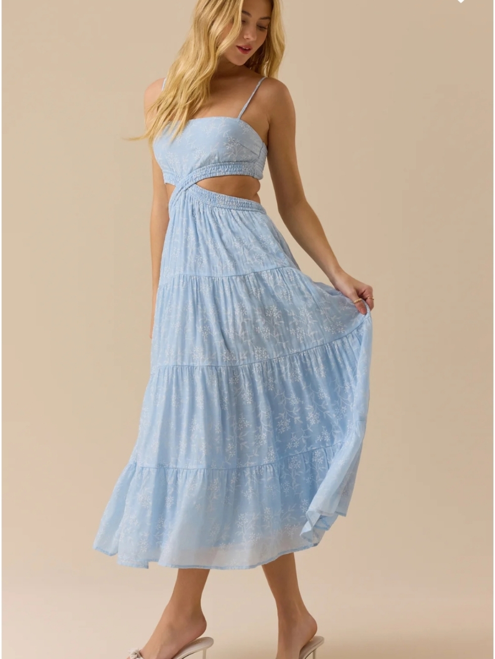 Altar'd State Dress NWT Size XL Pastel Blue Floral Embroidery Cut Out Maxi Boho